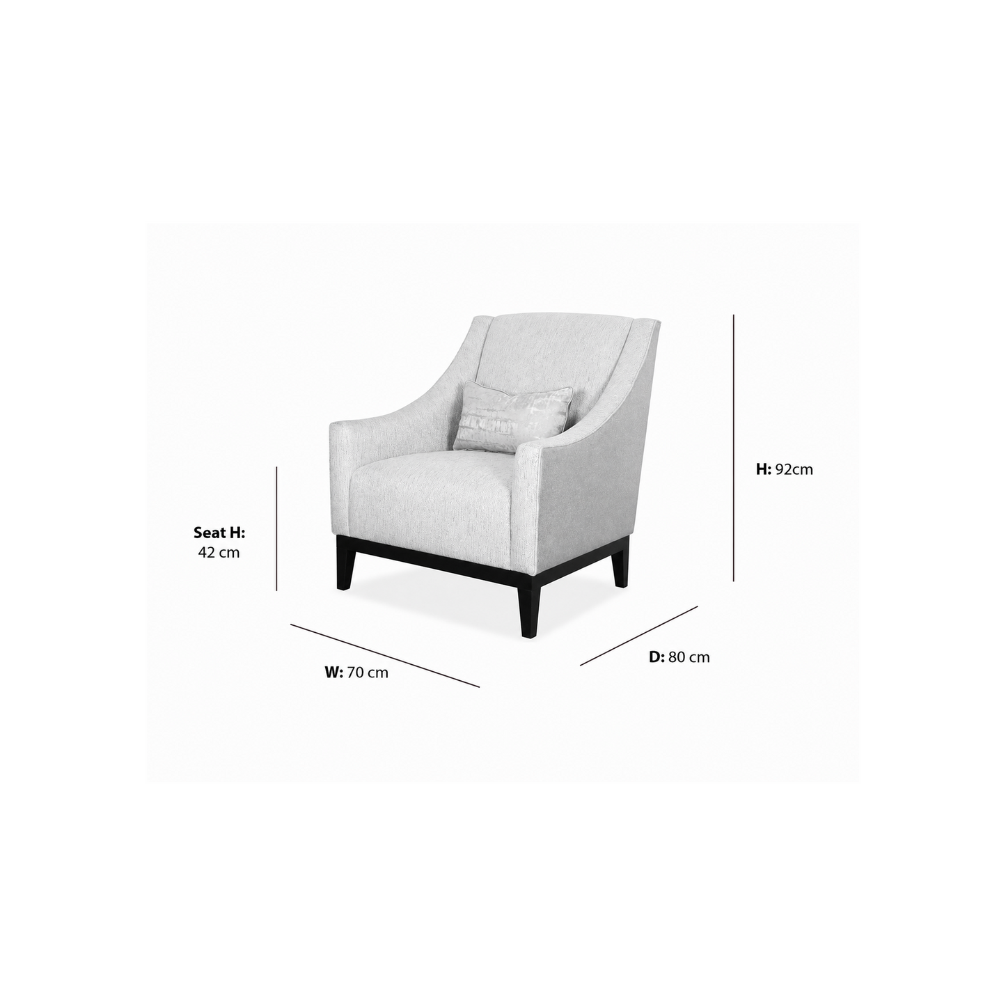 Brussels Armchair dimensions W70 x D80 x Seat H42 x H92 cm