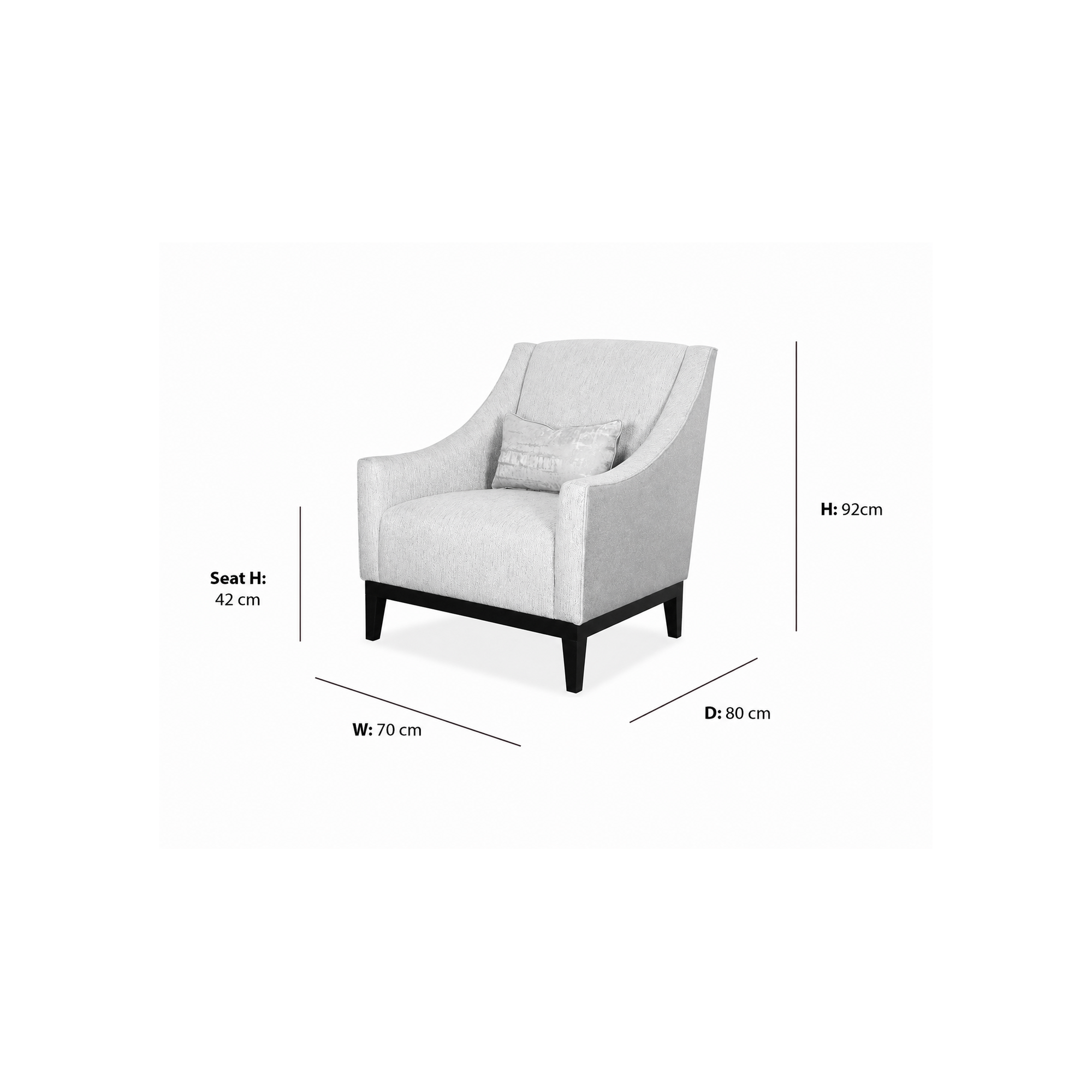 Brussels Armchair dimensions W70 x D80 x Seat H42 x H92 cm