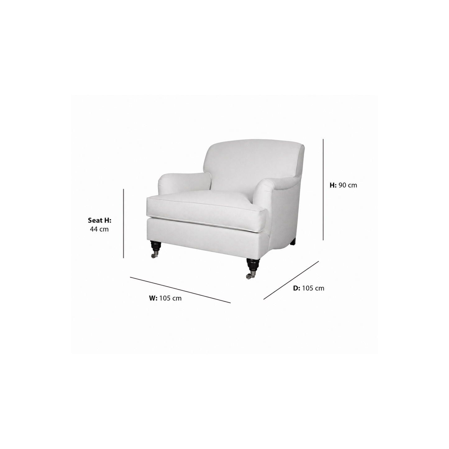 Chelsea Armchair dimensions W105 x D105 x Seat H44 x H90 cm