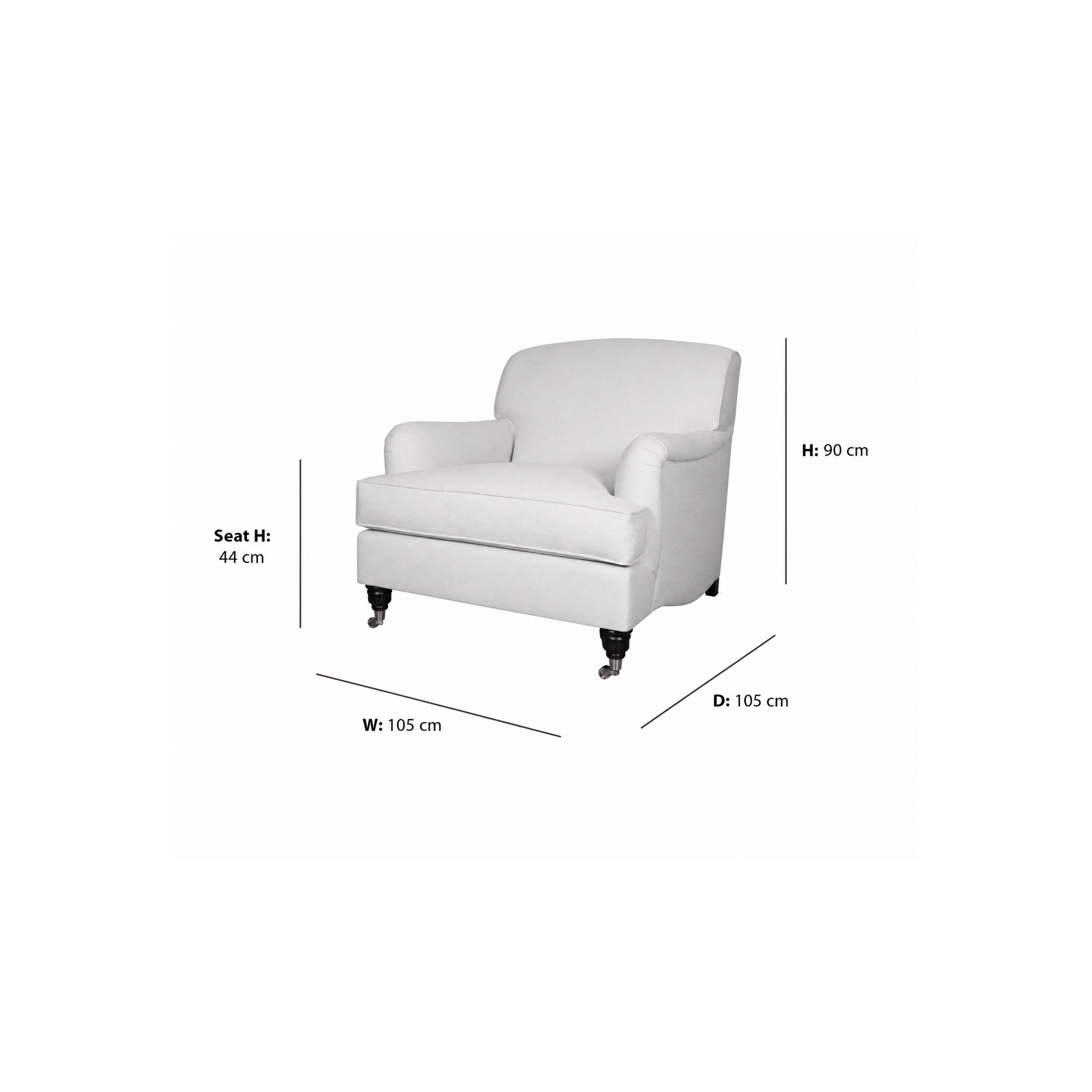 Chelsea Armchair dimensions W105 x D105 x Seat H44 x H90 cm
