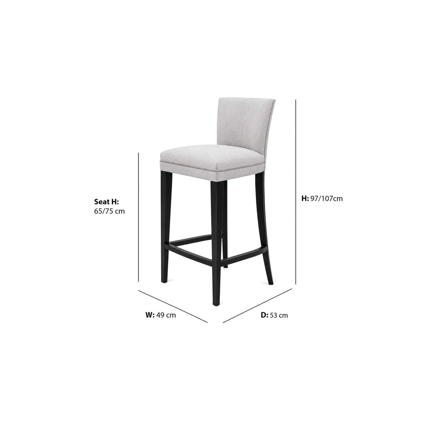 Glebe Bar Stool dimensions W49 x D53 x Seat H65-75 x H97-107 cm