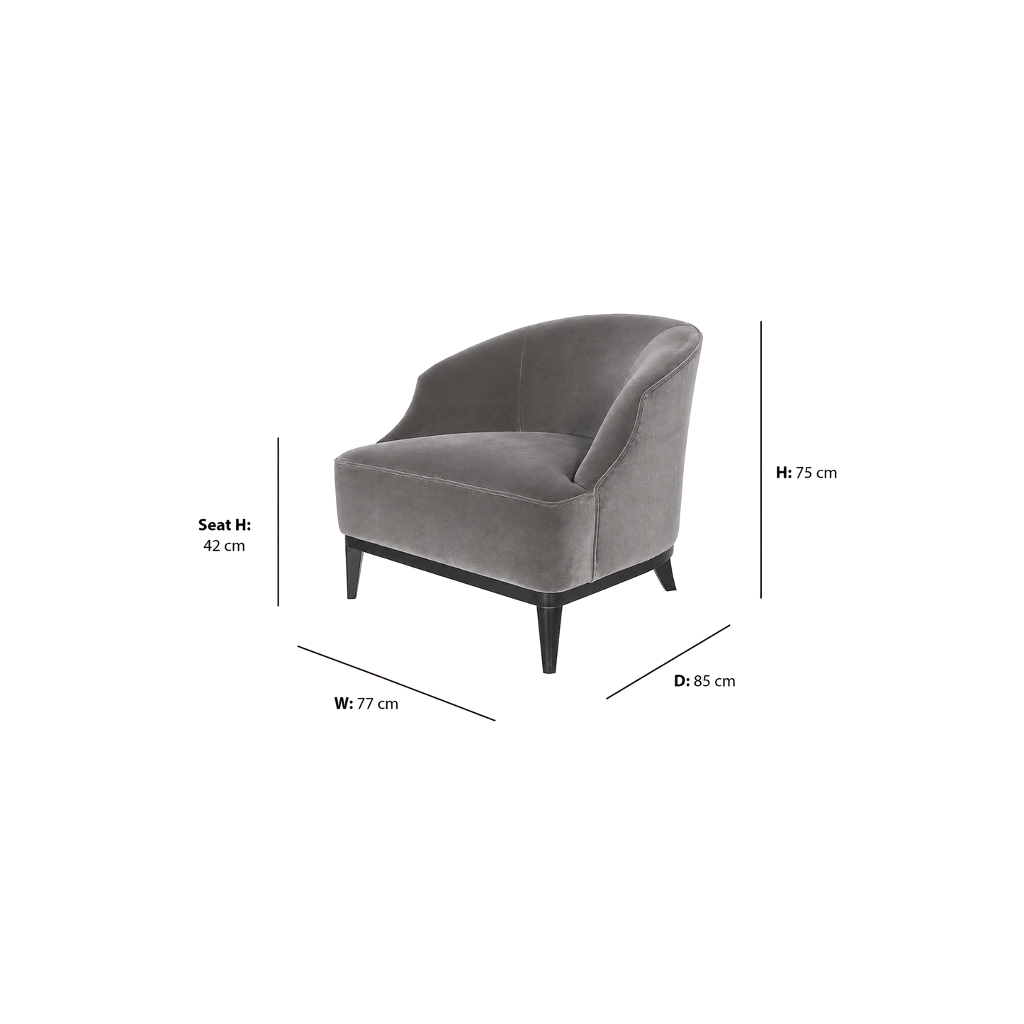 Kashmir Armchair dimensions W77 x D85 x Seat H42 x H75 cm