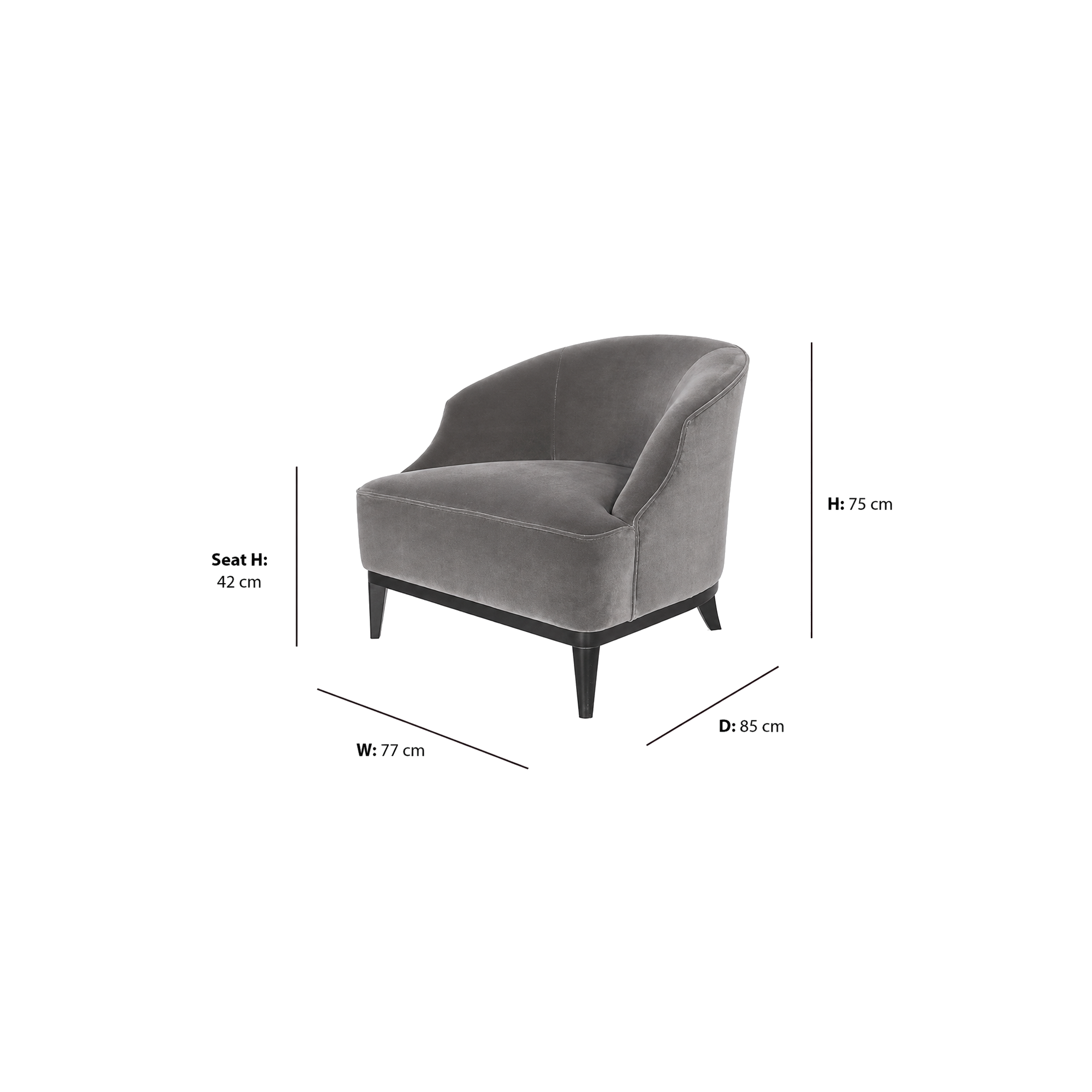 Kashmir Armchair dimensions W77 x D85 x Seat H42 x H75 cm