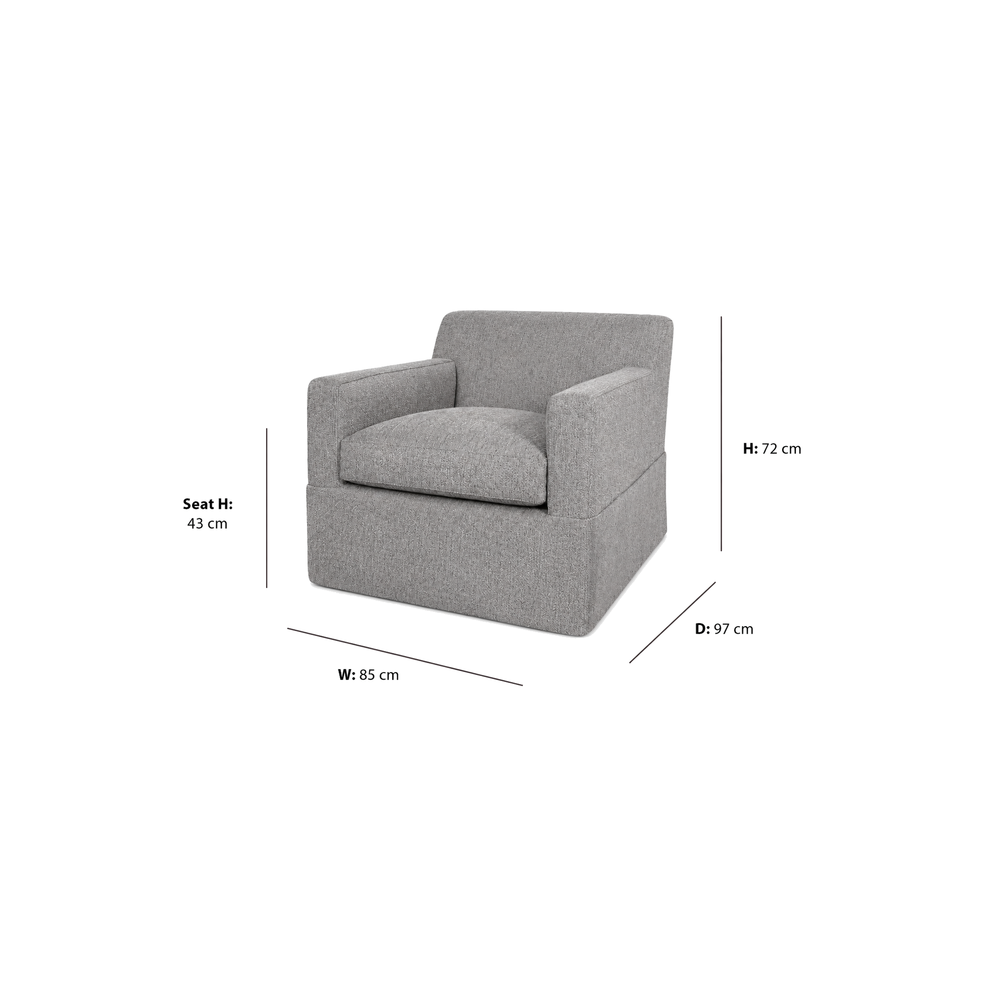 Malibu Armchair dimensions W85 x D97 x Seat H43 x H72 cm