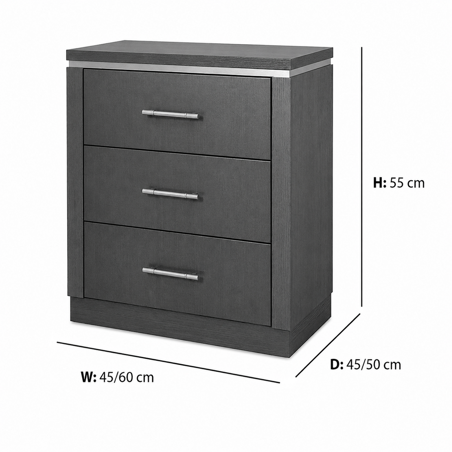 Minossi Bedside Table dimensions W45-60 x D45-50 x H55 cm