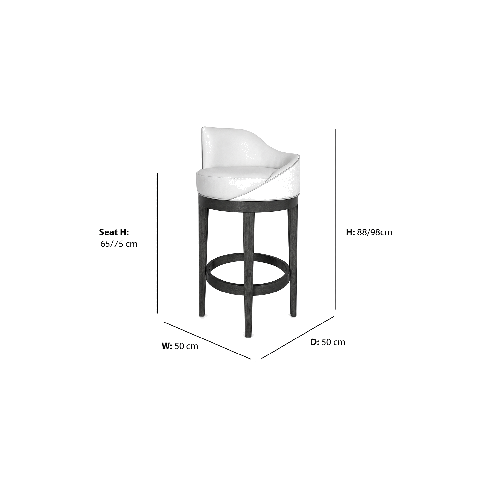 Nyla Bar Stool dimensions W50 x D50 x Seat H65-75 x H88-98 cm