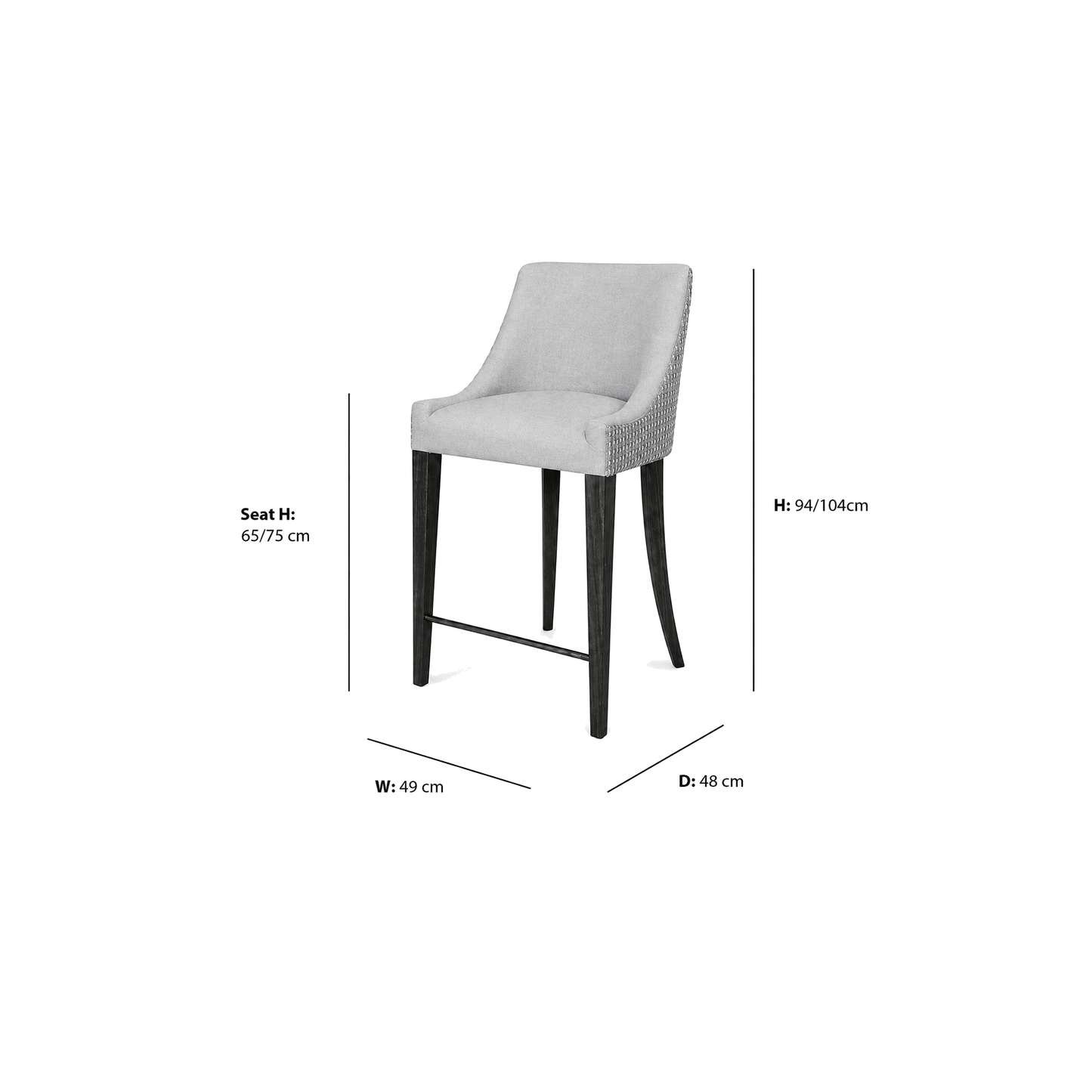 Sam Bar Stool dimensions W49 x D48 x Seat H65-75 x H94-104 cm