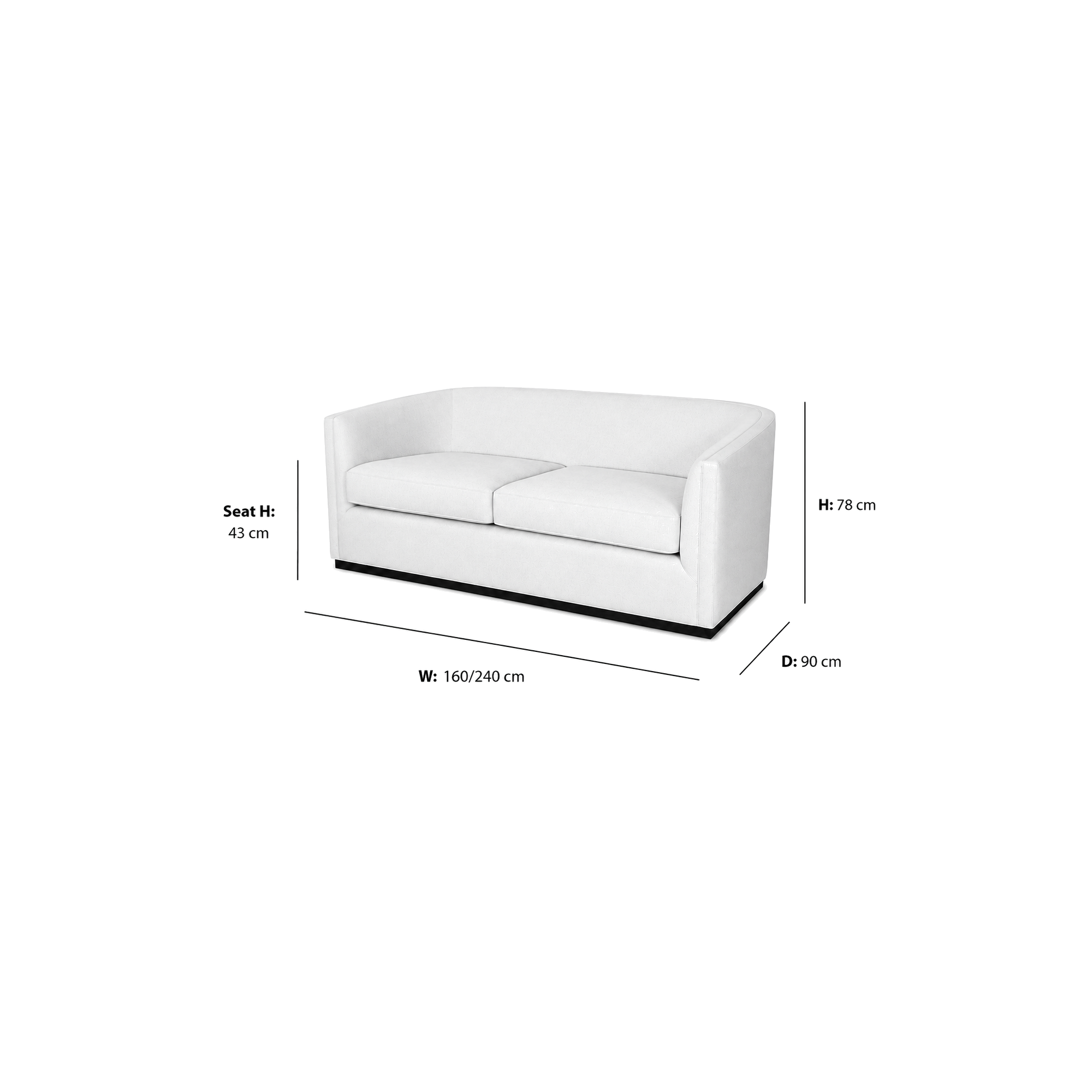 Shell Sofa dimensions W160-240 x D90 x Seat H43 x H78 cm